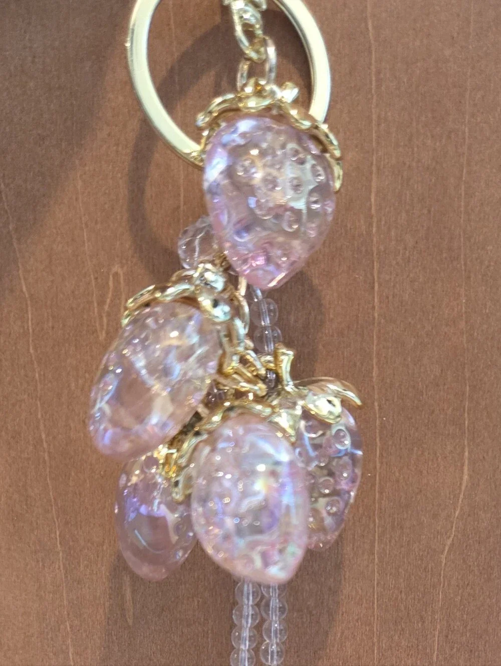 ON SALE --NWT 🍓 Iridescent Pink Strawberry Cluster Bag Charm Keychain🍓